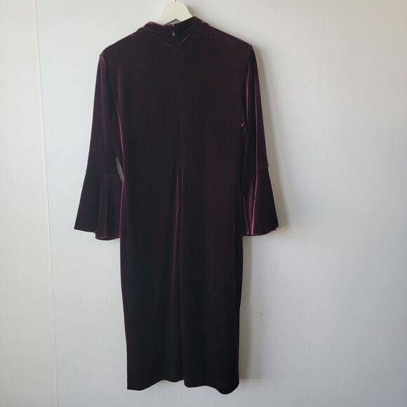 Eliza J dress womens size 14 Burgundy Velvet Bell-Sleeve Choker v-neck holiday - Picture 2 of 7